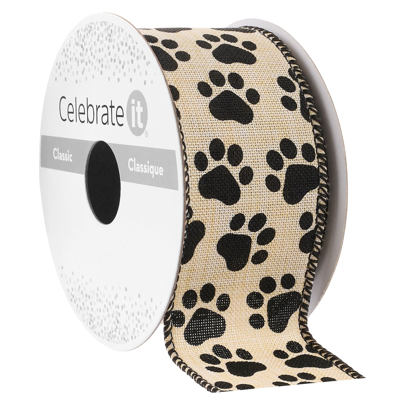 1.5" x 3yd. Wired Natural Paw Print Ribbon by Celebrate It™ Classic